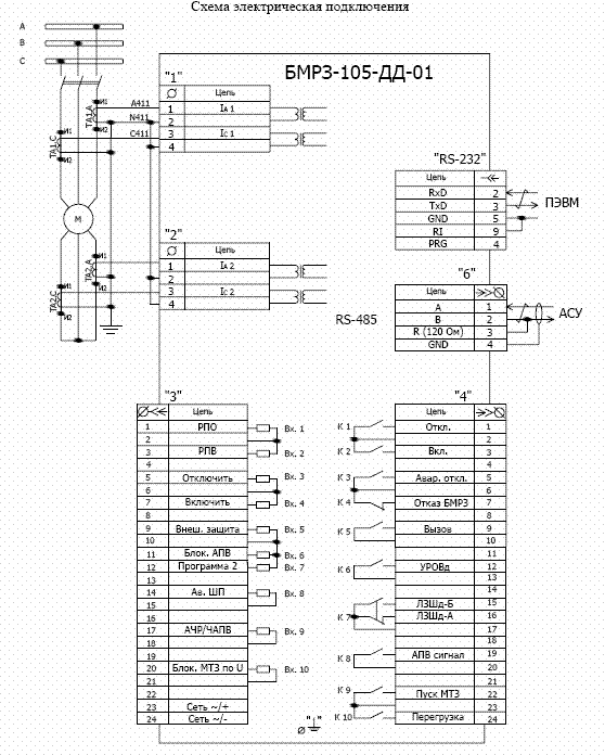 Рис. 2-Схема подключения БМРЗ